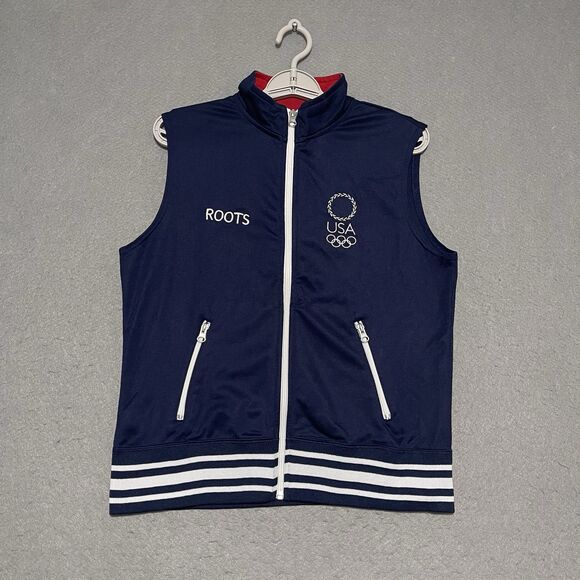 Roots Team USA Vest Women Medium XL Olympic 2004 Athens Sleeveless Tank Full Zip - Picture 1 of 10